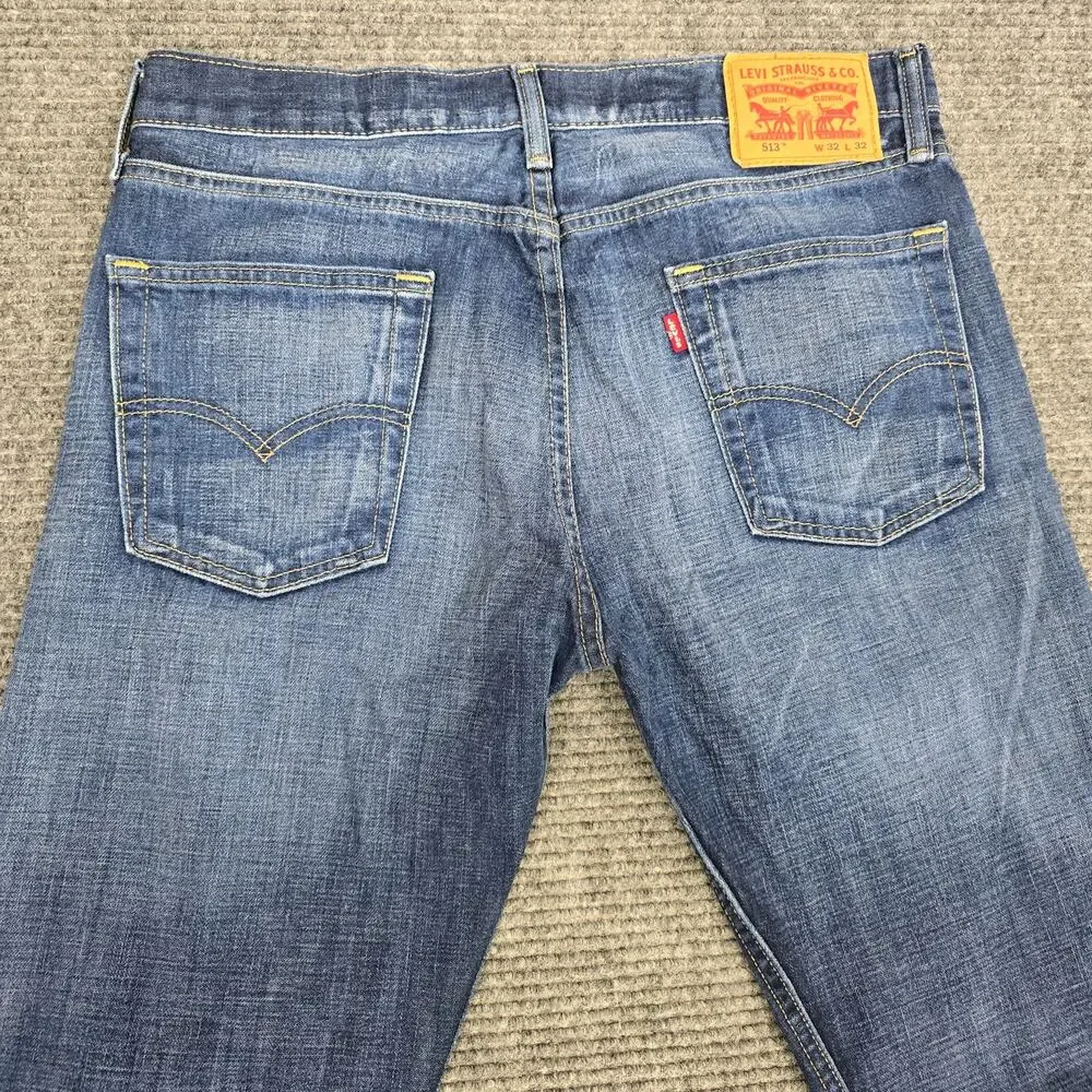 Levi's 513 Jeans Mens 32x32 Dark Wash Blue Slim Straight 100% Cotton Denim